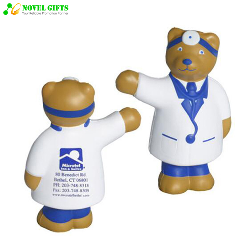 Customized Cartoon Doctor Bear Shape PU Stress Reliever Ball Pharma Promotion Gifts 