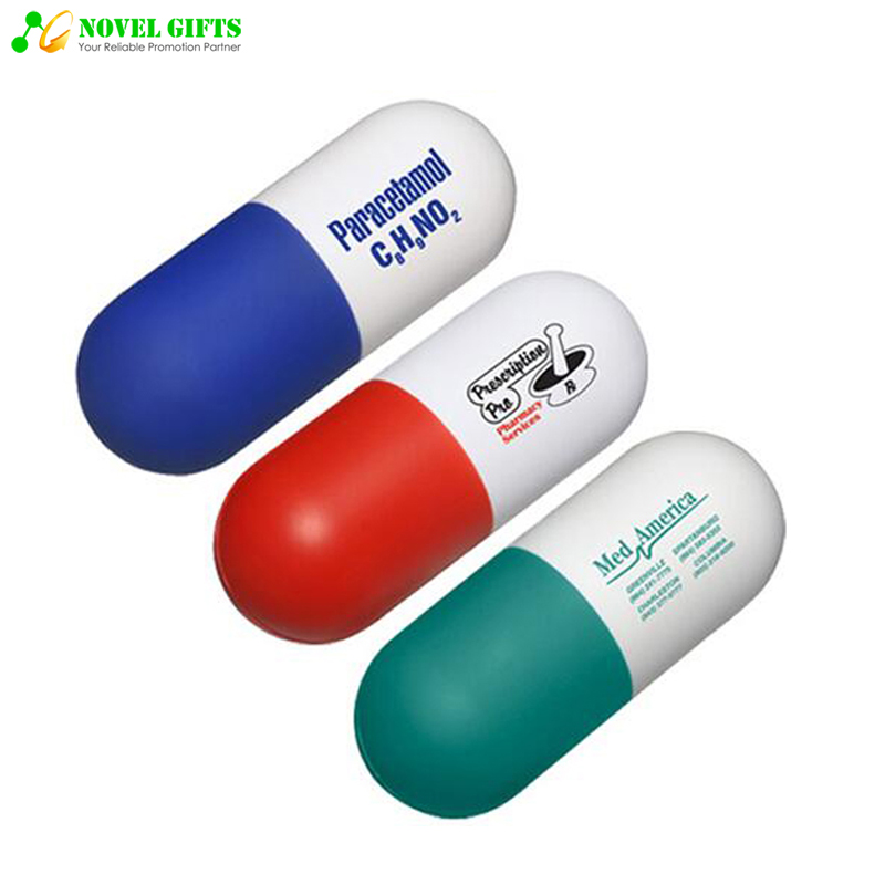 Customized Capsule Shape PU Stress Reliever Ball Pharma Promotion Gifts 