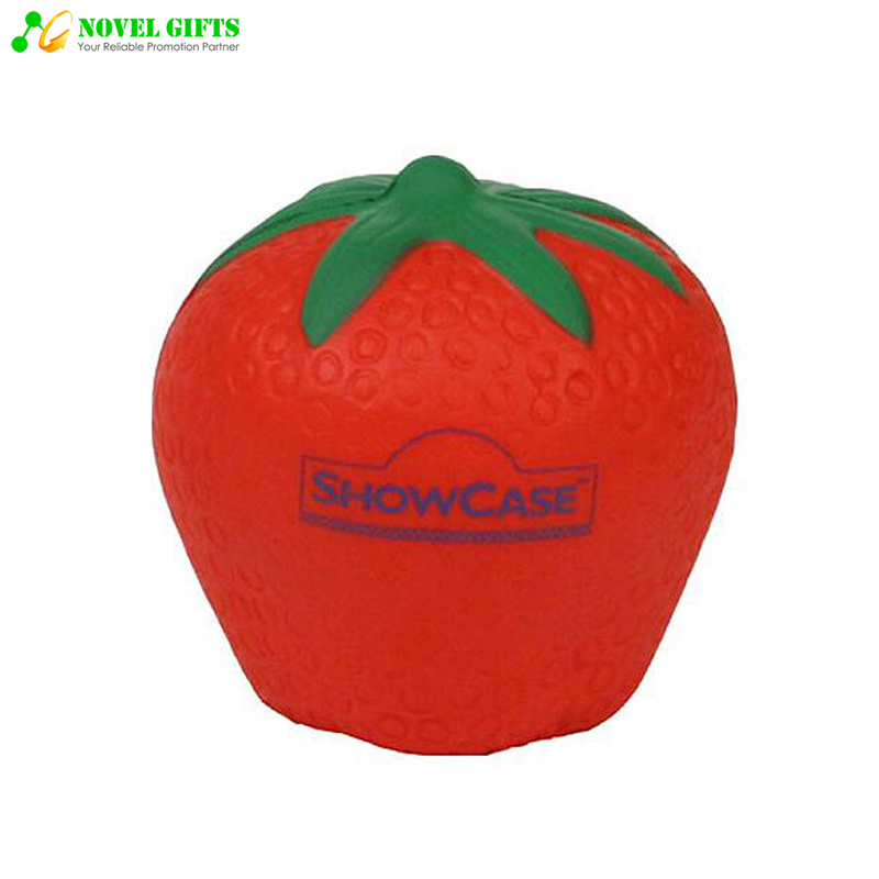 Customized Strawberry Shape PU Stress Reliever Squeeze Ball Promotion Gifts 