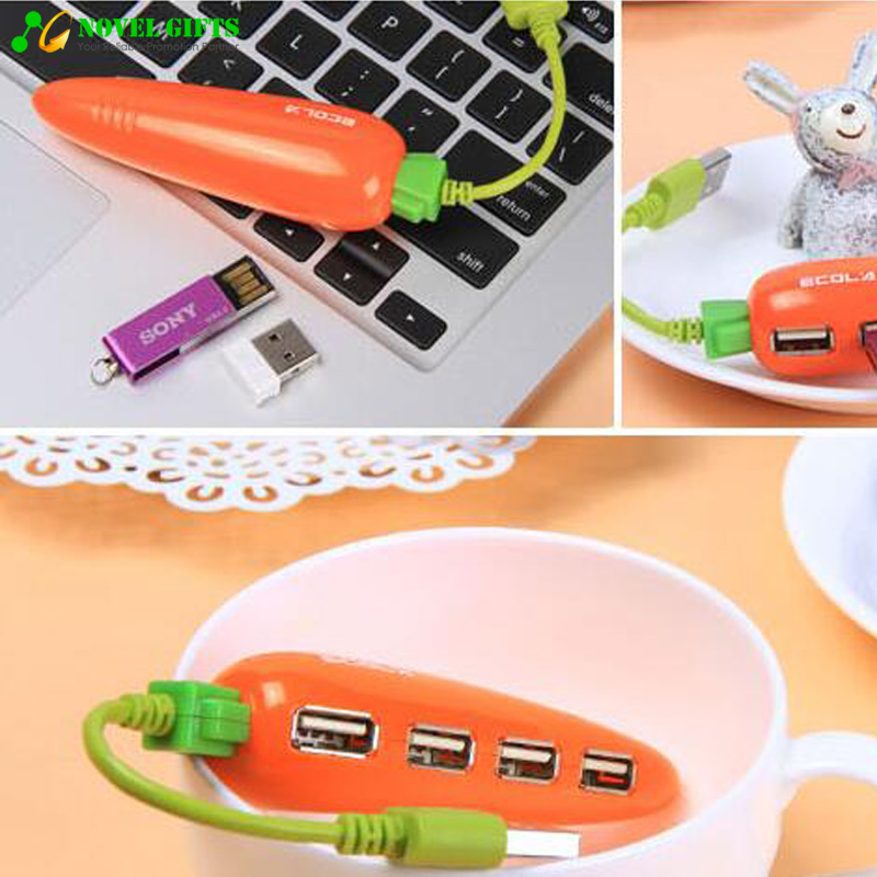 Customized Cheap Carrot Shape 4-port USB HUB Extender 2.0 Promotion Gifts 