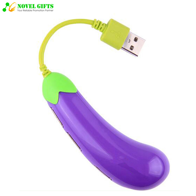 Customized Cheap Eggplant Shape 4-port USB HUB Extender 2.0 Promotion Electronic Gifts 