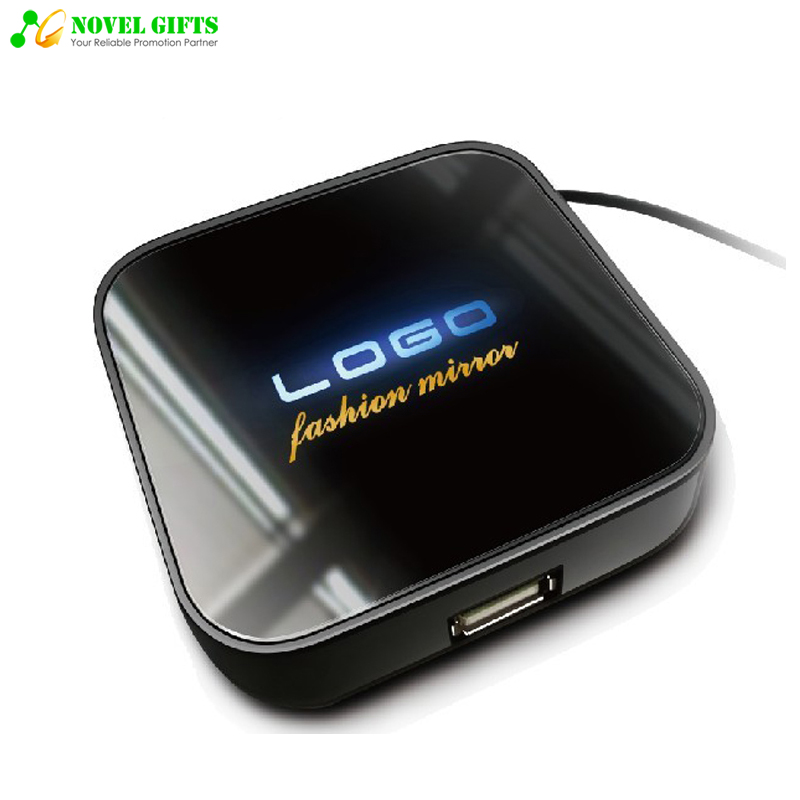 Customized Logo Lit-up 4-port Mirror ​USB HUB Extender 2.0 Promotion Gifts