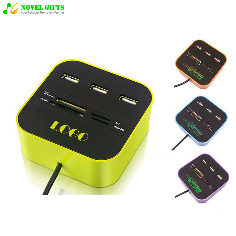 Customized Combo 4 Ports USB 2.0 HUB with Card Reader Promotion Gifts 