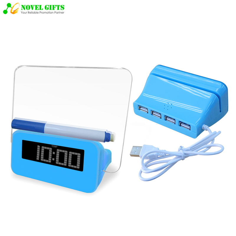 Customized Multi-function 4 Ports USB HUB with Clock and Digital Message Board